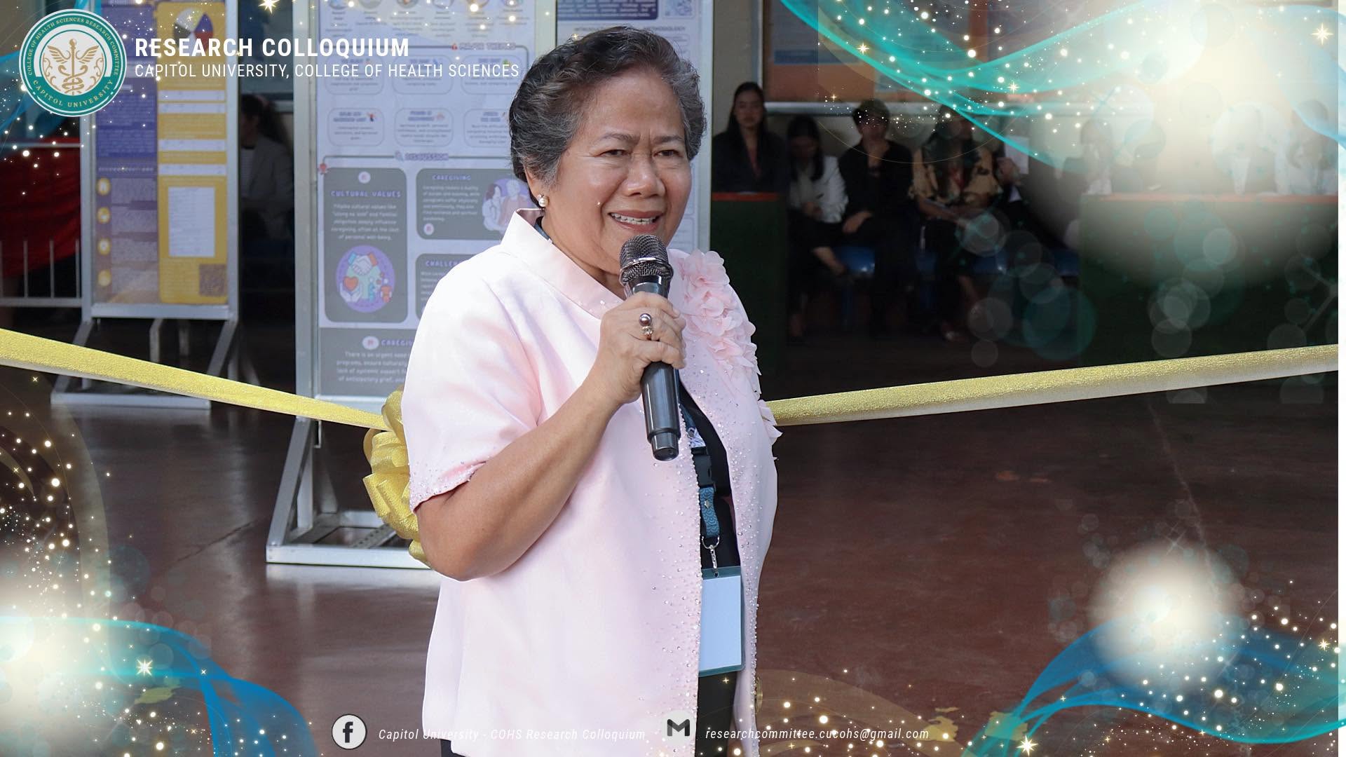 Dr. Fidela B. Ansale, Dean of the College of Health Sciences, expressing support during the Research Colloquium